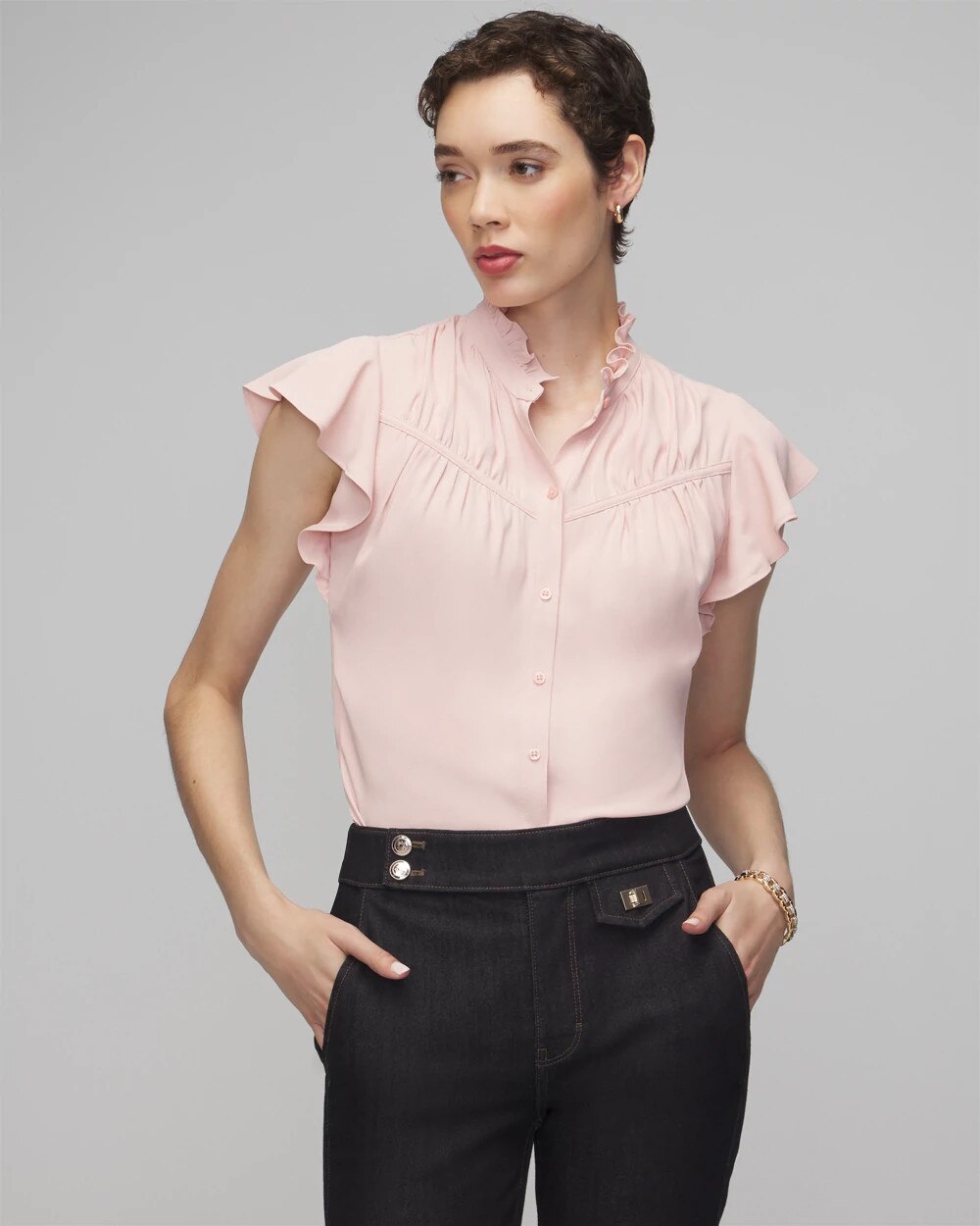 新品未開封★2025SS受注販売PUFF SHORT SLEEVE BLOUSE WHBM_SS Crepe Flttr Slv